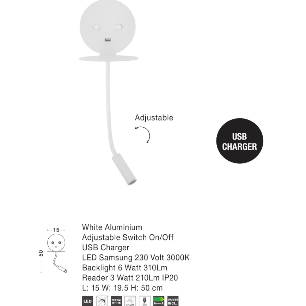 Applique Camera Da Letto-Selezionato da Mazzolaluce Applique da comodino nero luce orientabile presa usb