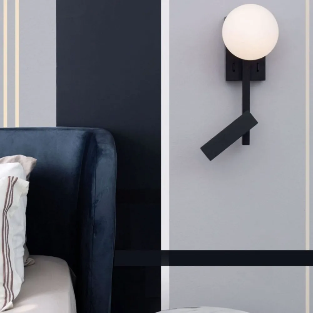 Applique Camera Da Letto-Selezionato da Mazzolaluce Applique da comodino orientabile nero per camera da letto moderna