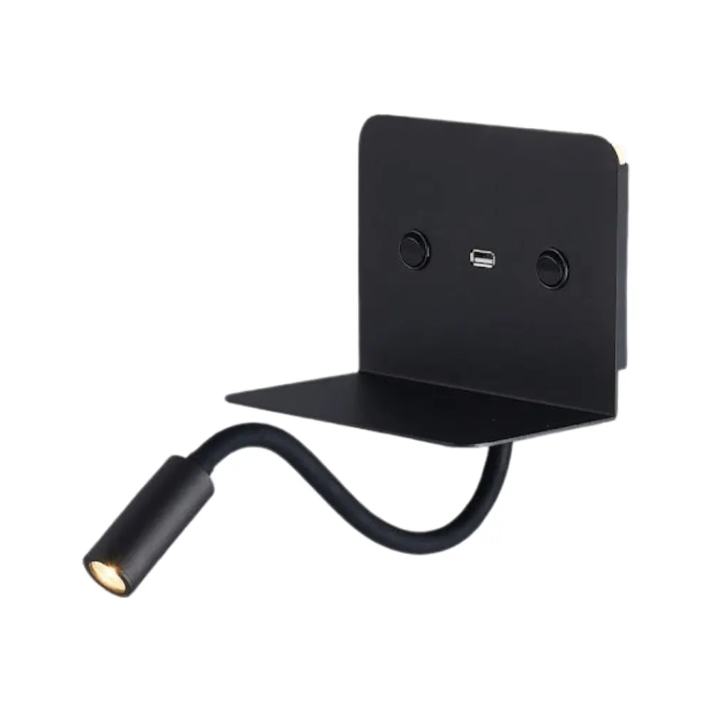 Applique Camera Da Letto-Selezionato da Mazzolaluce Applique da comodino per camera da letto moderna nero presa usb mensola due luci