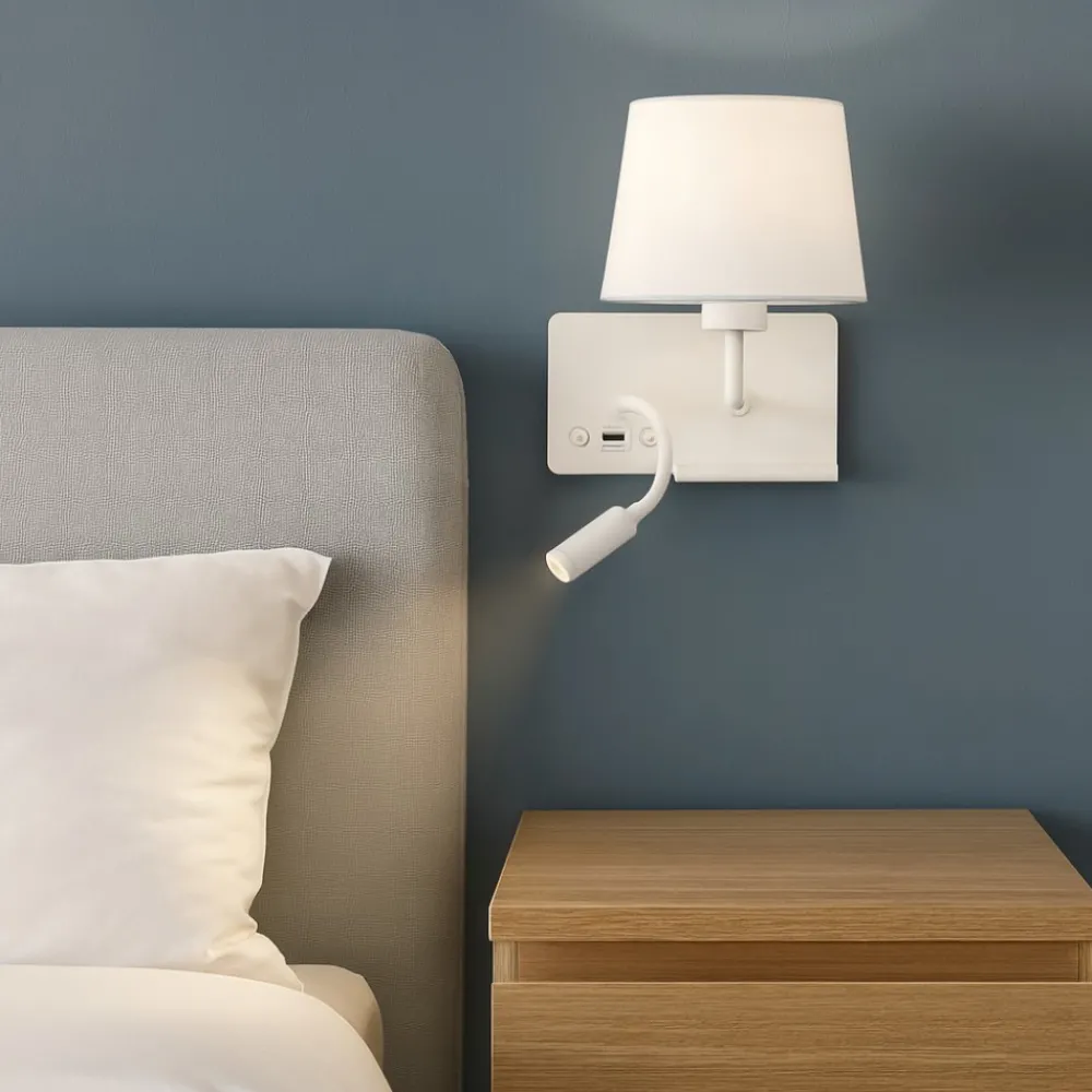 Applique Camera Da Letto-Selezionato da Mazzolaluce Applique da comodino sinistro multifunzione mensola usb luce da lettura