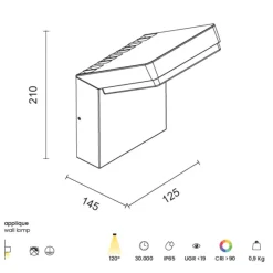Applique Da Esterno-Ondaluce Applique da esterno antracite led 20w 4000k ninja