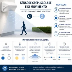 Applique Da Esterno-Selezionato da Mazzolaluce Applique da esterno balcone moderna nera led 7w cct con sensore crepusolare di movimento