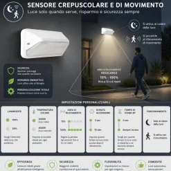 Applique Da Esterno-Selezionato da Mazzolaluce Applique da esterno bianca moderna led cct con sensore crepuscolare di movimento ip66