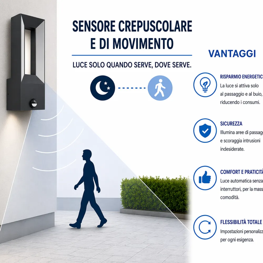 Applique Da Esterno-Selezionato da Mazzolaluce Applique da esterno con sensore di movimento nera ip44 led 3000k