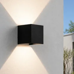 Applique Da Esterno-IsyLuce Applique da esterno cubo 16w 3000k nero