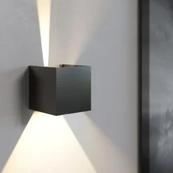 Applique Da Esterno-IsyLuce Applique da esterno cubo 16w 3000k nero
