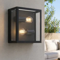 Applique Da Esterno-Selezionato da Mazzolaluce Applique da esterno in metallo nero e vetro ip44 2 lampadine e27