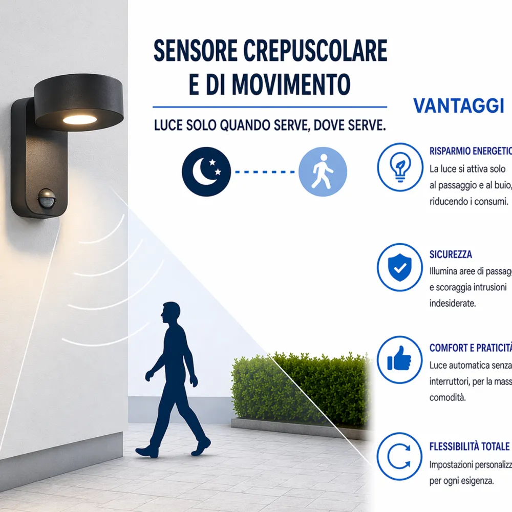 Applique Da Esterno-Selezionato da Mazzolaluce Applique da esterno ip44 sensore di movimento crepuscolare nera led 3000k