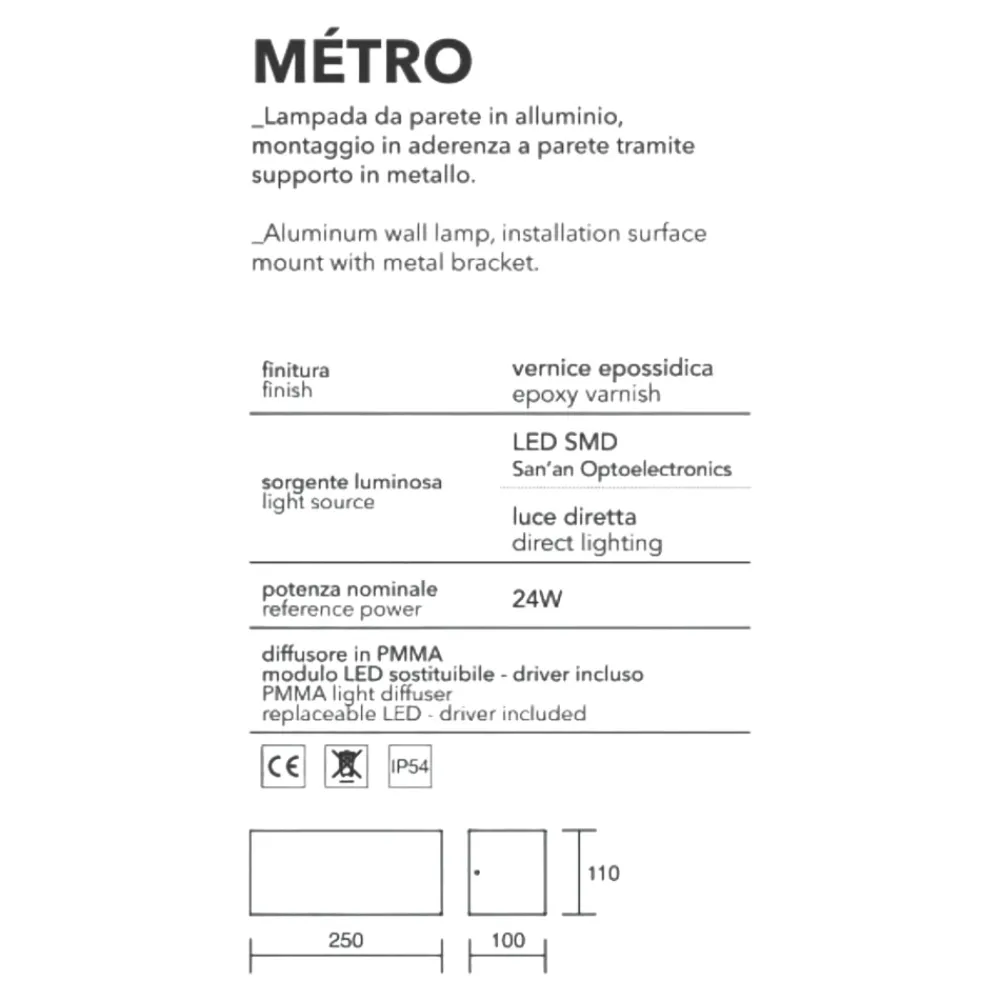 Applique Da Esterno-IsyLuce Applique da esterno metro led 24w 4000k corten marrone