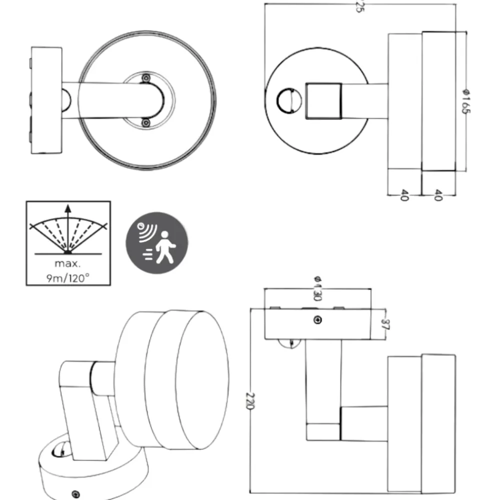 Applique Da Esterno-Selezionato da Mazzolaluce Applique da esterno led 8w con sensore di movimento anti corrosione
