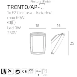 Applique Da Esterno-Top Light Applique da esterno nera anti corrosione trento