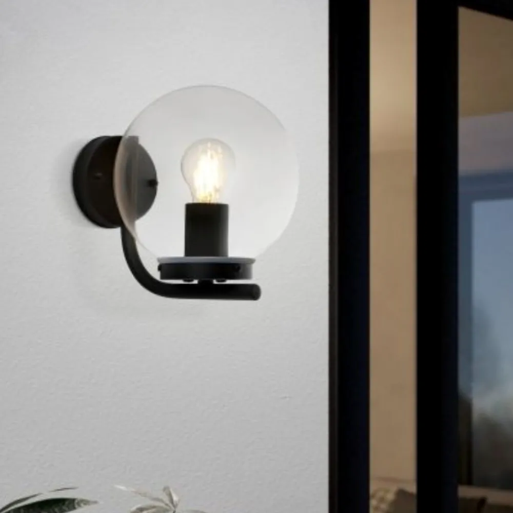 Applique Da Esterno-Selezionato da Mazzolaluce Applique da esterno nera sfera vetro trasparente ip44