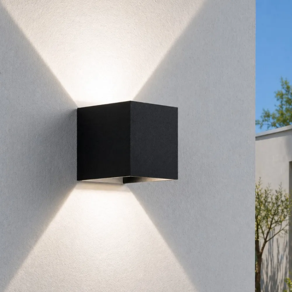 Applique Da Esterno-IsyLuce Applique da esterno nero cubo led 16w 4000k moderna