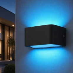 Applique Da Esterno-Eglo Applique da esterno nero led rgb 2700k a 6500k dimmerabile controllo remoto app sania-z