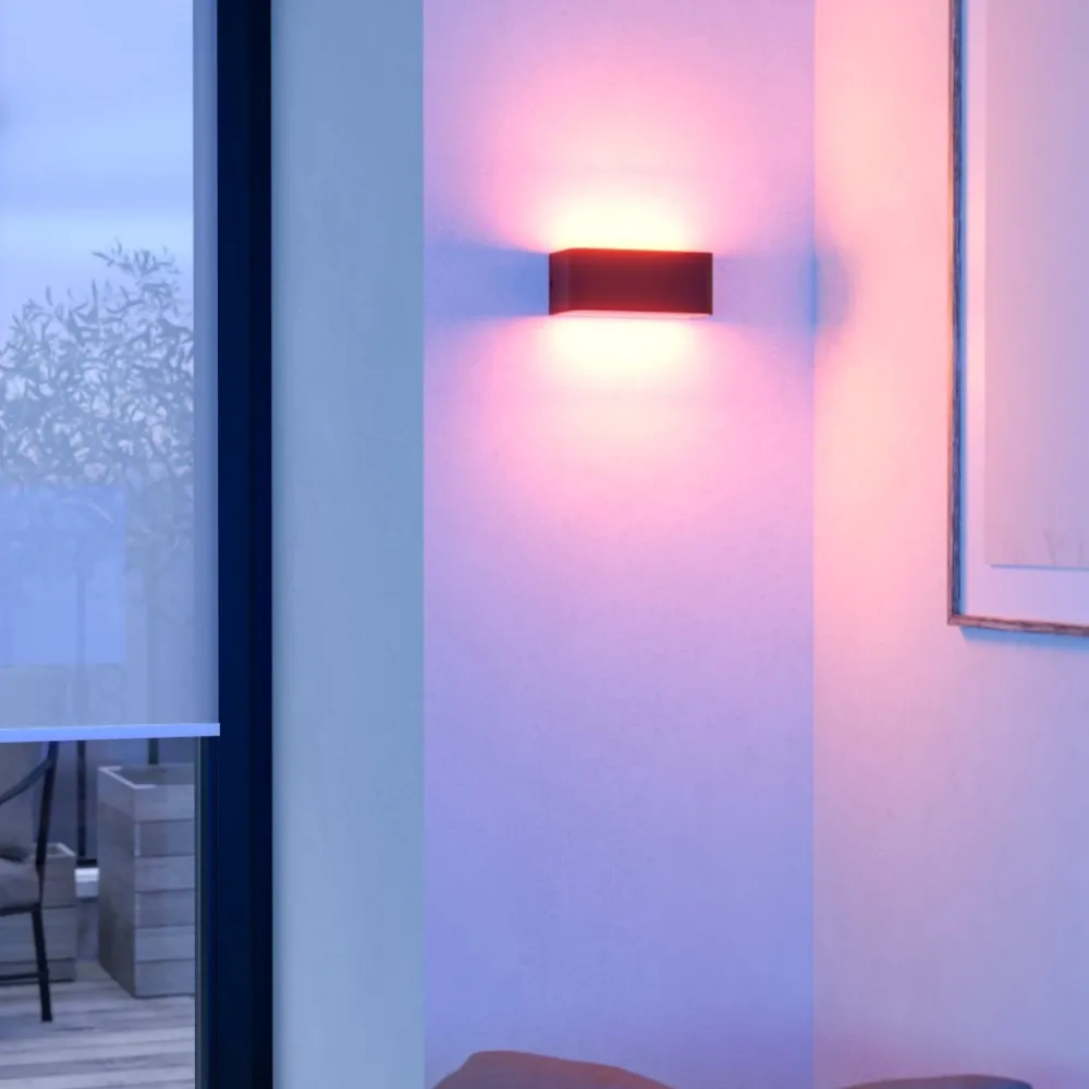 Applique Da Esterno-Eglo Applique da esterno nero led rgb 2700k a 6500k dimmerabile controllo remoto app sania-z
