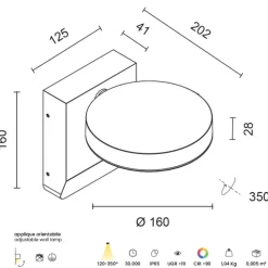 Applique Da Esterno-Ondaluce Applique da esterno orientabile antracite led 4000k zenga ip65