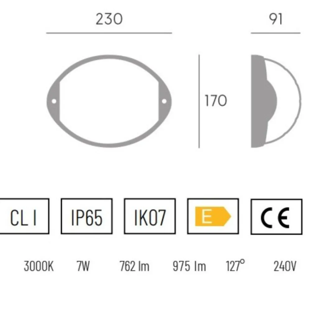 Applique Da Esterno-Selezionato da Mazzolaluce Applique da esterno ovale bianca moderna led 7w 3000k ip65