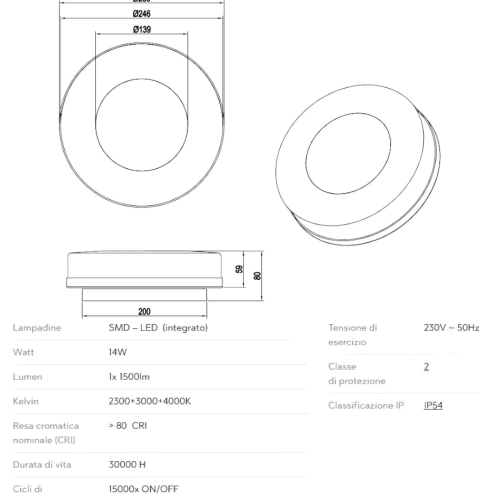 Applique Da Esterno-Selezionato da Mazzolaluce Applique da esterno rotonda nero 14w 2300k-3000k-4000k