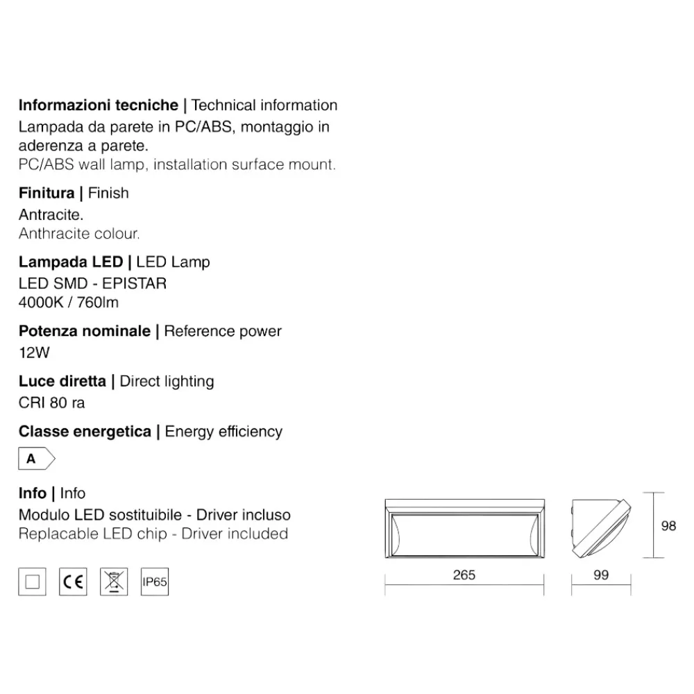 Applique Da Esterno-IsyLuce Applique da esterno 12w 4000k anti corrosione antracite