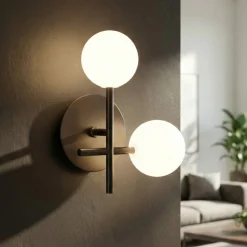 Applique Da Parete-Selezionato da Mazzolaluce Applique da parete 2 luci moderna nera con sfere di vetro