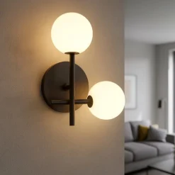Applique Da Parete-Selezionato da Mazzolaluce Applique da parete 2 luci moderna nera con sfere di vetro