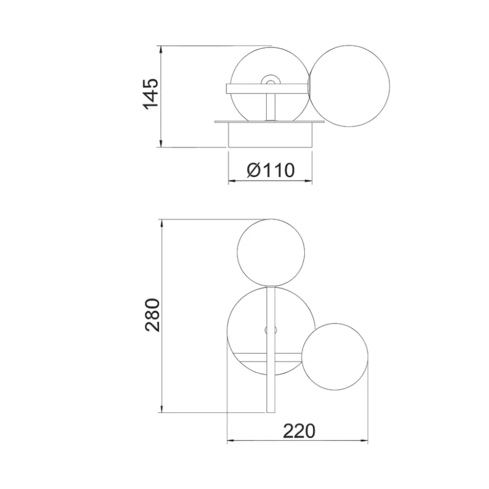 Applique Da Parete-Selezionato da Mazzolaluce Applique da parete 2 luci moderna nera con sfere di vetro