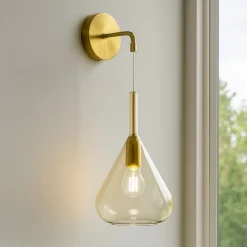 Applique Da Parete-Top Light Applique da parete pendente toplight kona ottone satinato vetro ambra