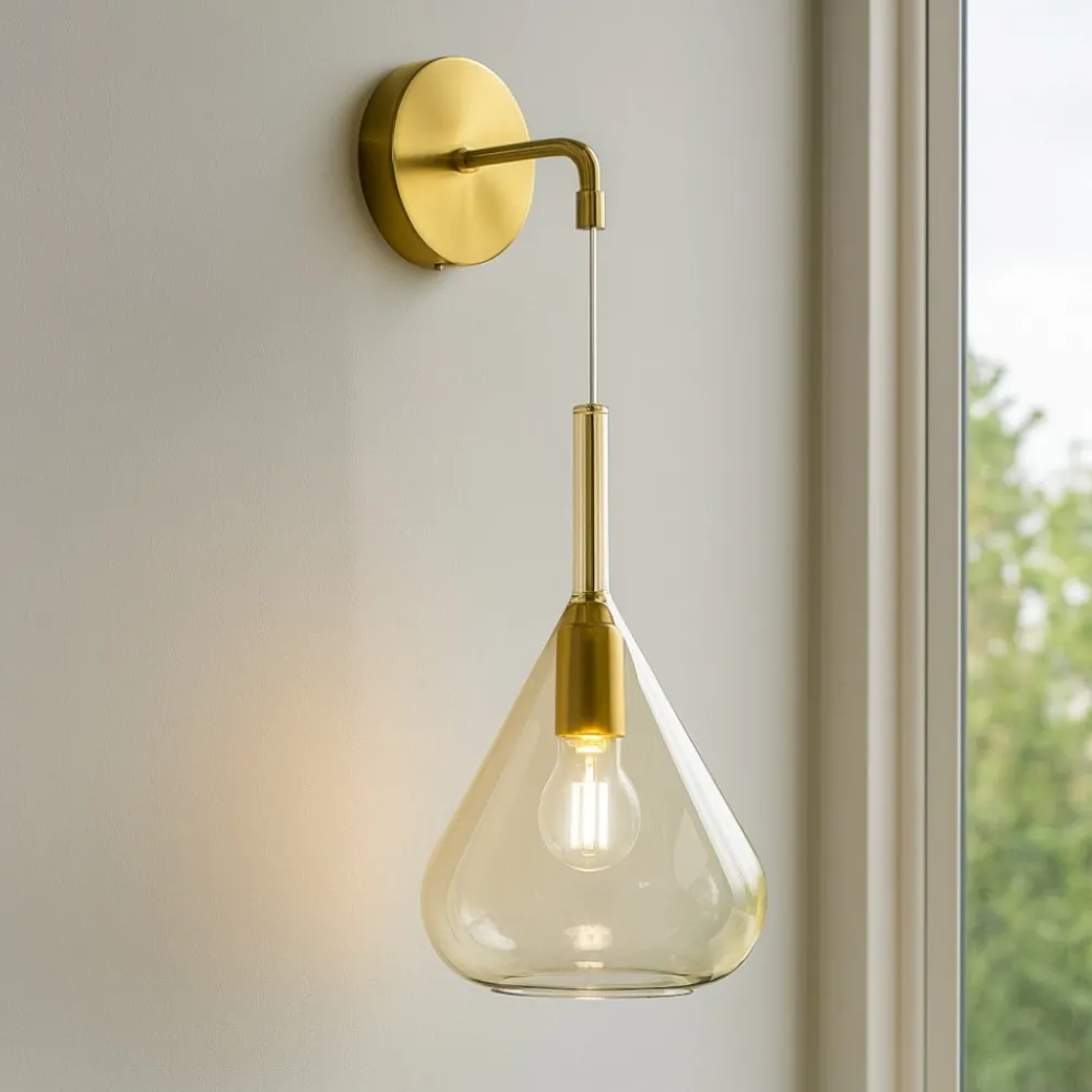 Applique Da Parete-Top Light Applique da parete pendente toplight kona ottone satinato vetro ambra