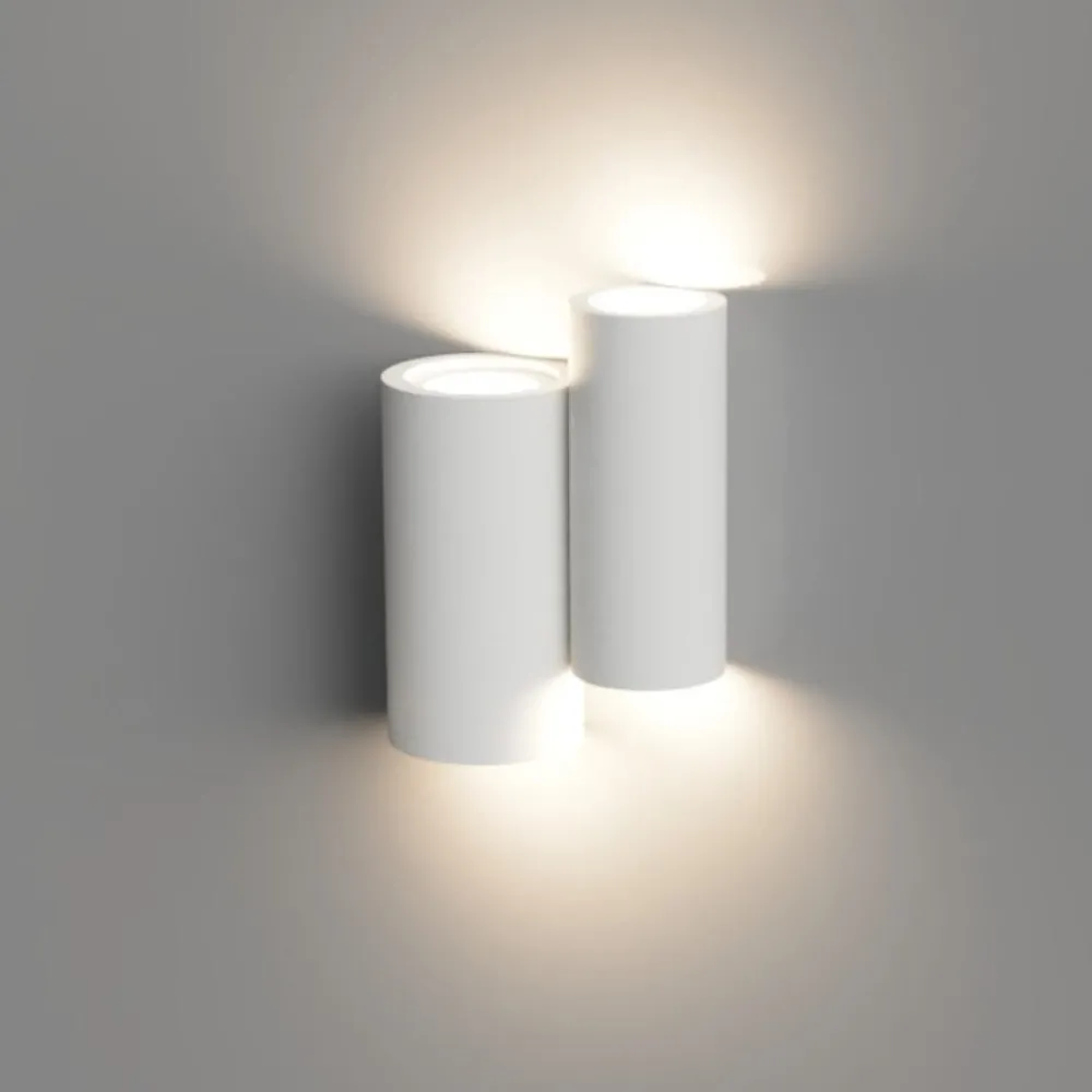 Applique Da Parete-Selezionato da Mazzolaluce Applique di gesso doppio cilindro bianco luce biemissione
