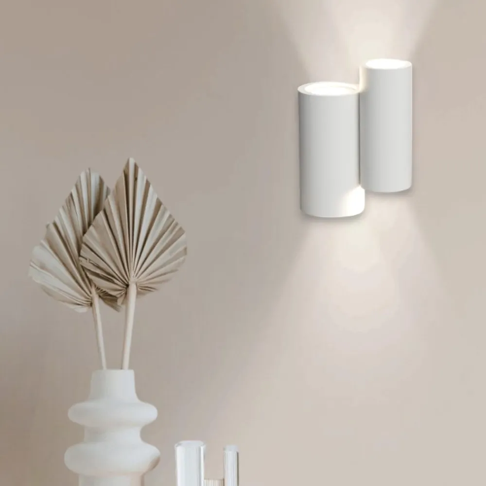 Applique Da Parete-Selezionato da Mazzolaluce Applique di gesso doppio cilindro bianco luce biemissione