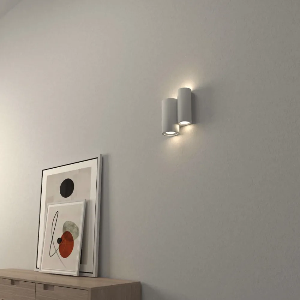 Applique Da Parete-Selezionato da Mazzolaluce Applique di gesso doppio cilindro bianco luce biemissione