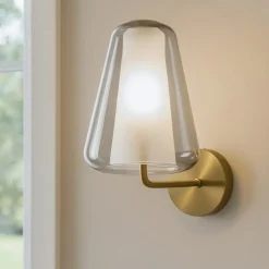 Applique Da Parete-Top Light Applique double skin toplight oro ottone satinato vetro ambra