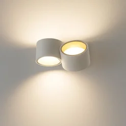 Applique Da Parete-Sforzin Illuminazione Applique due luci in gesso bianco dettagli ottone nasso sforzin