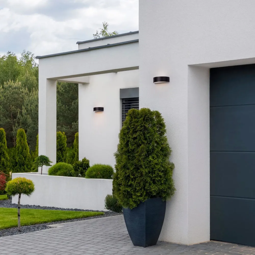 Applique Da Esterno-Selezionato da Mazzolaluce Applique esterno balcone antracite scuro design curvo led biemissione 9w 3000k
