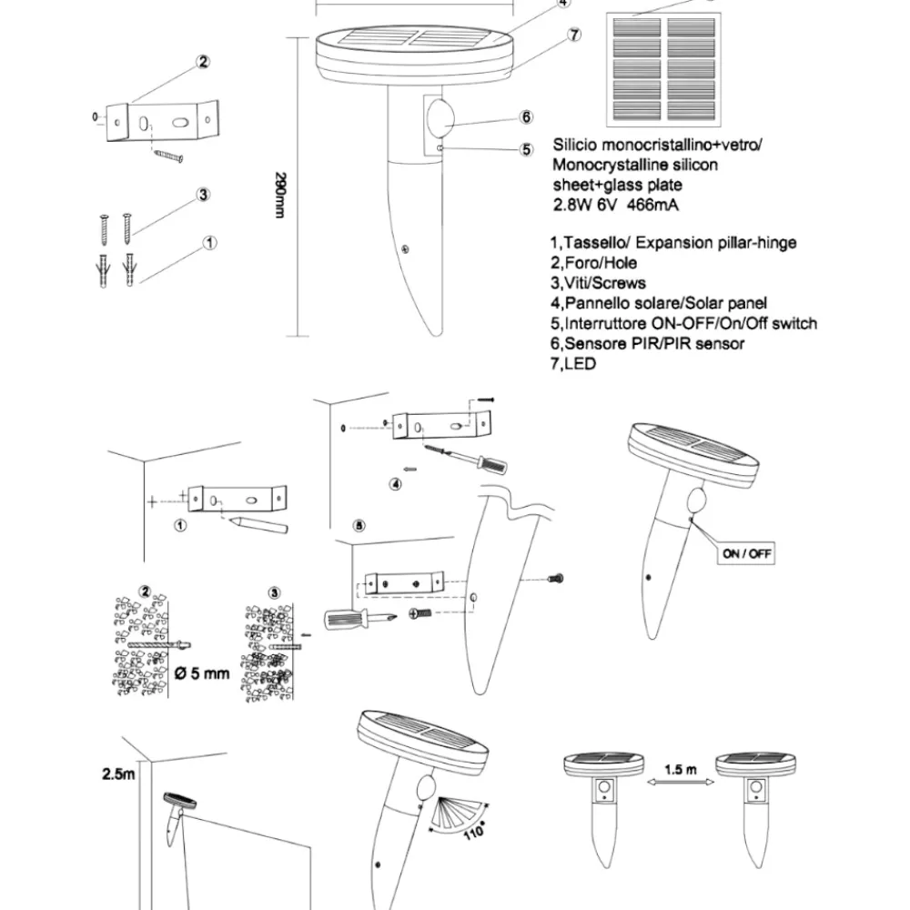 Applique Da Esterno-Selezionato da Mazzolaluce Applique esterno con pannello solare led 3,3w 6000k