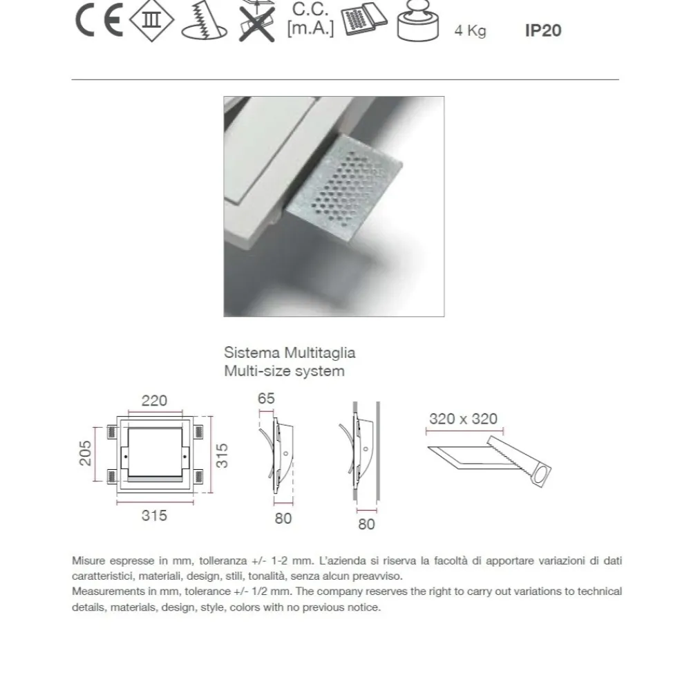 Applique Da Parete-Selezionato da Mazzolaluce Applique gesso led cristaly vela lampada da incasso a parete filo muro 16.5w 3000k