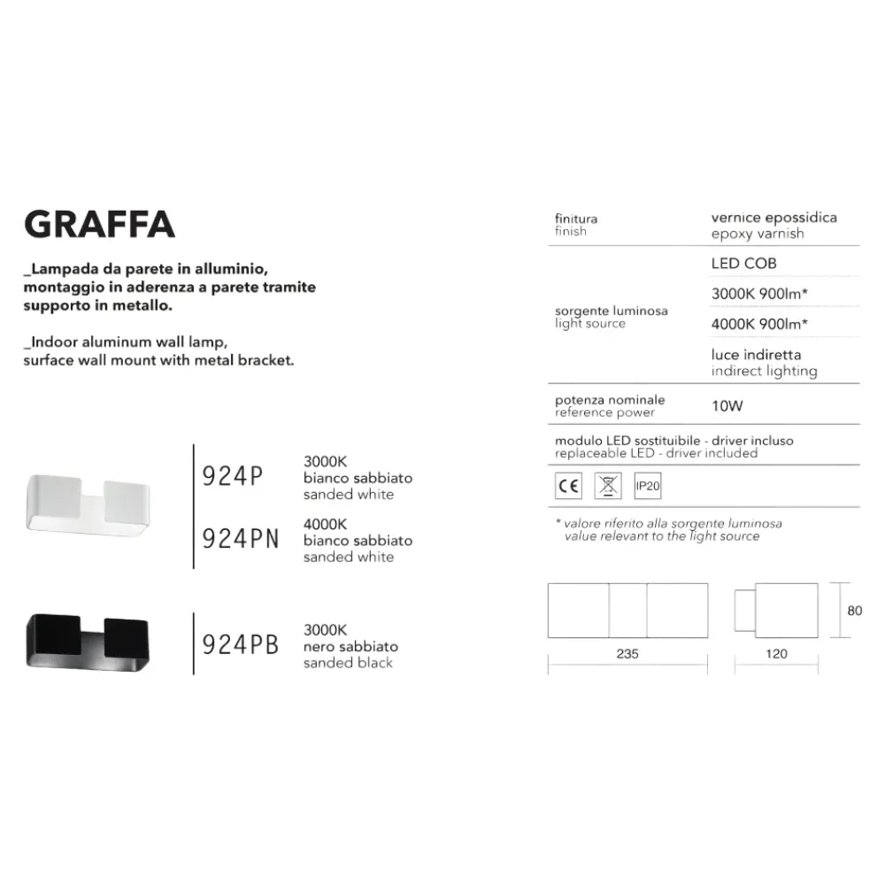 Applique Da Parete-IsyLuce Applique graffa led 10w 4000k bianco moderna
