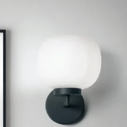 Applique Da Parete-Miloox Applique lampada da parete moderna nera vetro bianco bomboi