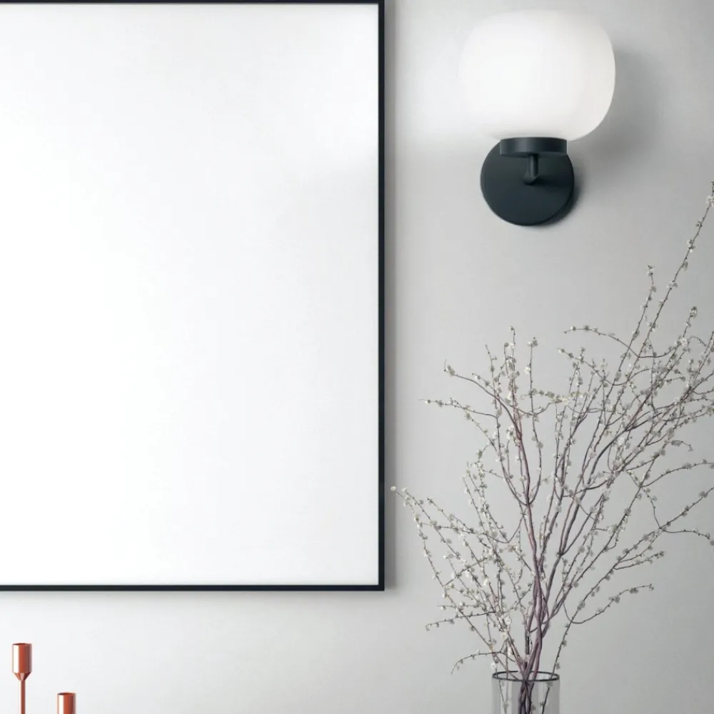 Applique Da Parete-Miloox Applique lampada da parete moderna nera vetro bianco bomboi