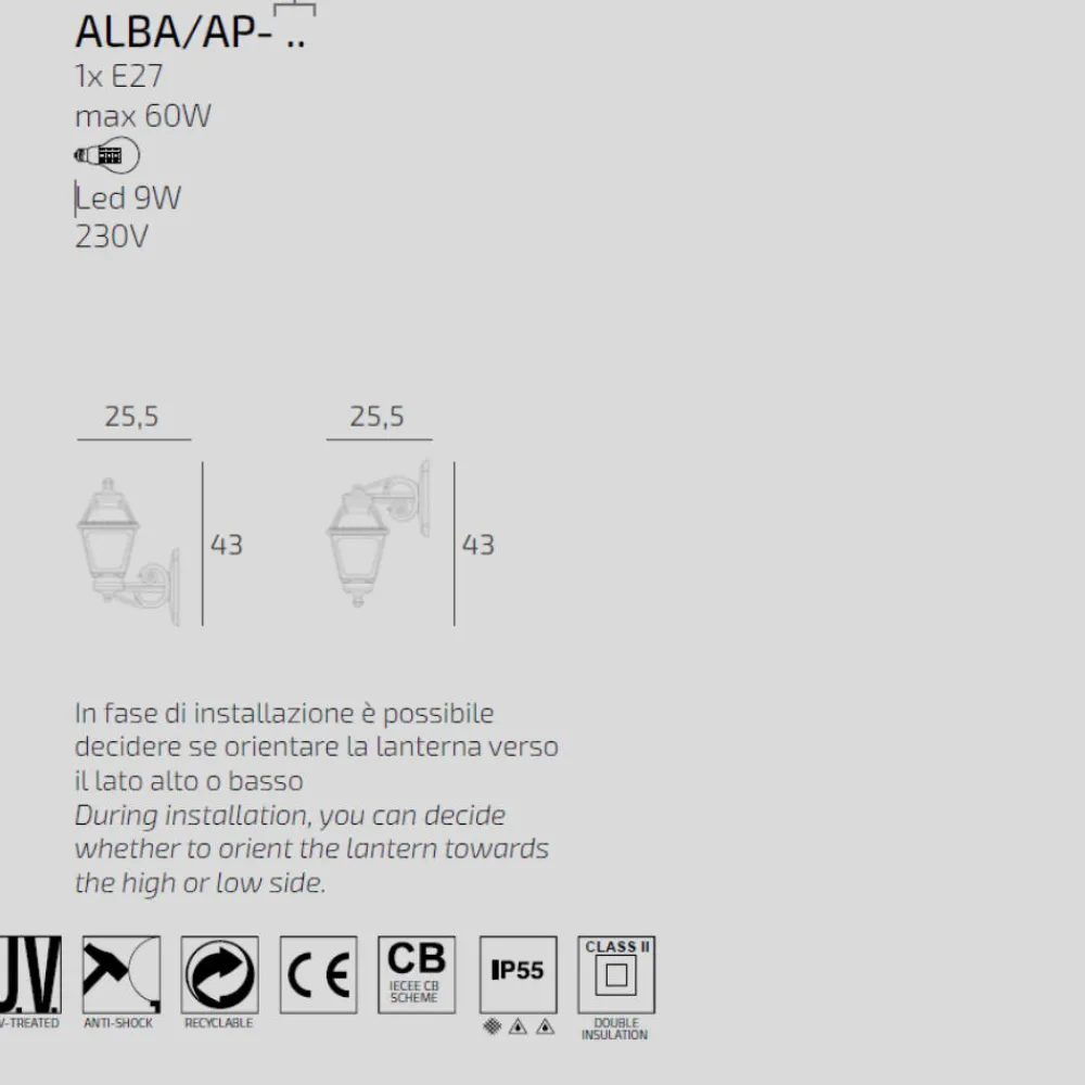 Applique Da Esterno-Top Light Applique lanterna bianca per esterni anti corrosione alba