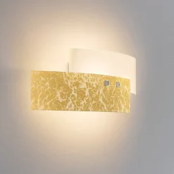 Applique Da Parete-Gea Luce Applique lara vetri bianco lucido foglia oro