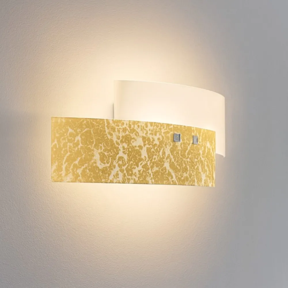 Applique Da Parete-Gea Luce Applique lara vetri bianco lucido foglia oro
