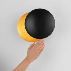 Applique Da Parete-Selezionato da Mazzolaluce Applique led sole doppio disco nero foglia oro orientabile