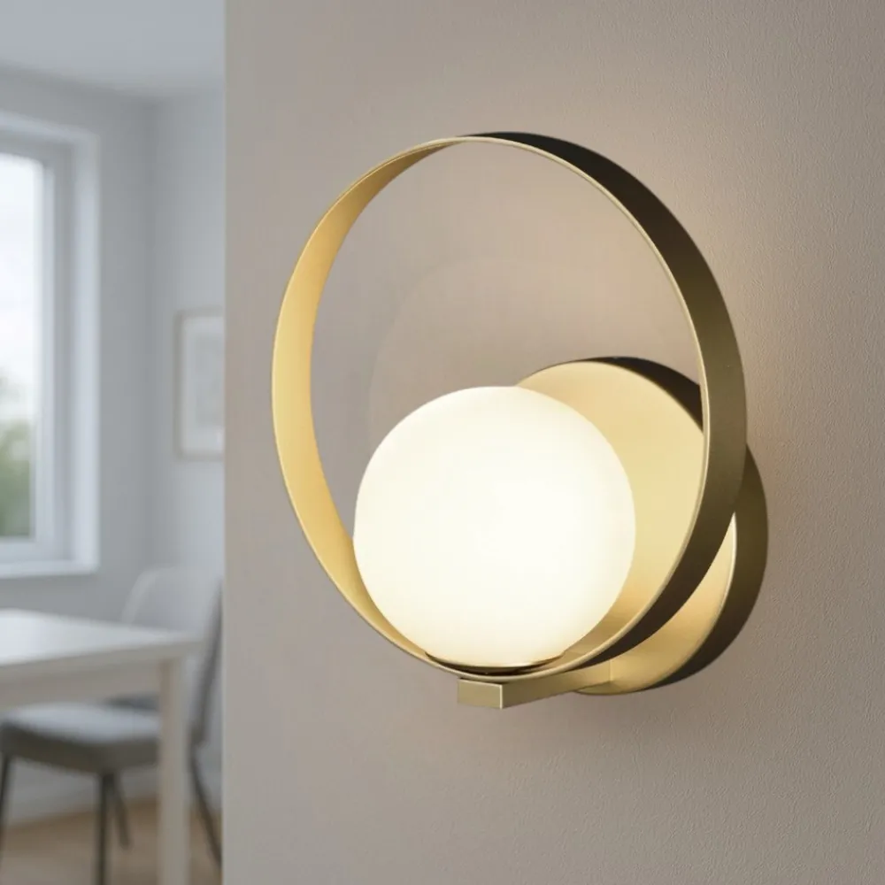 Applique Da Parete-Selezionato da Mazzolaluce Applique led 5w 3000k cerchio oro sfera vetro per soggiorno
