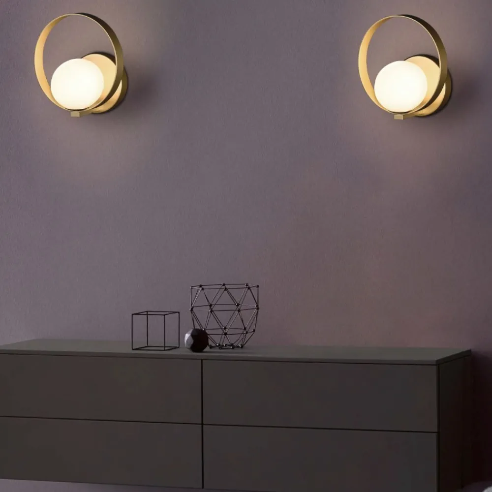 Applique Da Parete-Selezionato da Mazzolaluce Applique led 5w 3000k cerchio oro sfera vetro per soggiorno