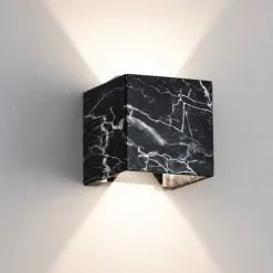 Applique Da Parete-Selezionato da Mazzolaluce Applique led 13w 3000k cubo effetto marmo nero striature bianche fp