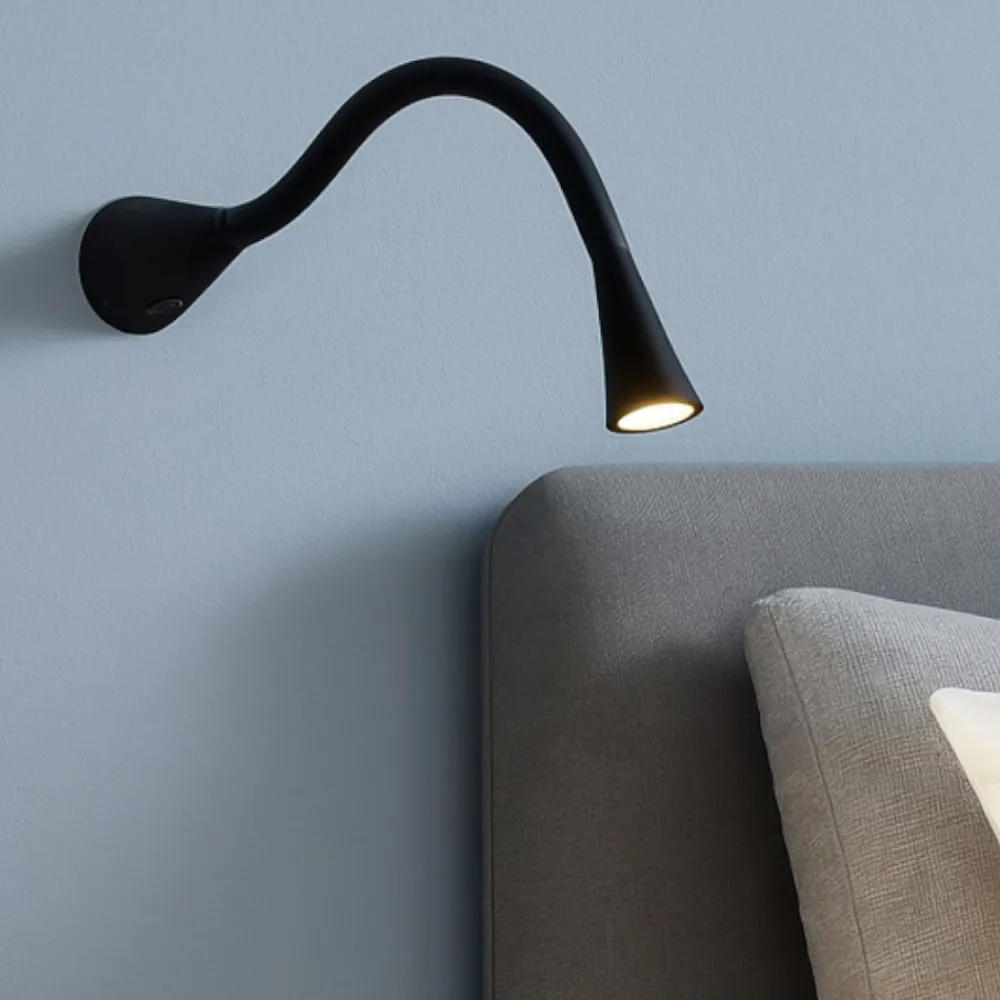 Applique Camera Da Letto-Linea Light Applique led 2w 3000k orientabile nero con interruttore snake w1