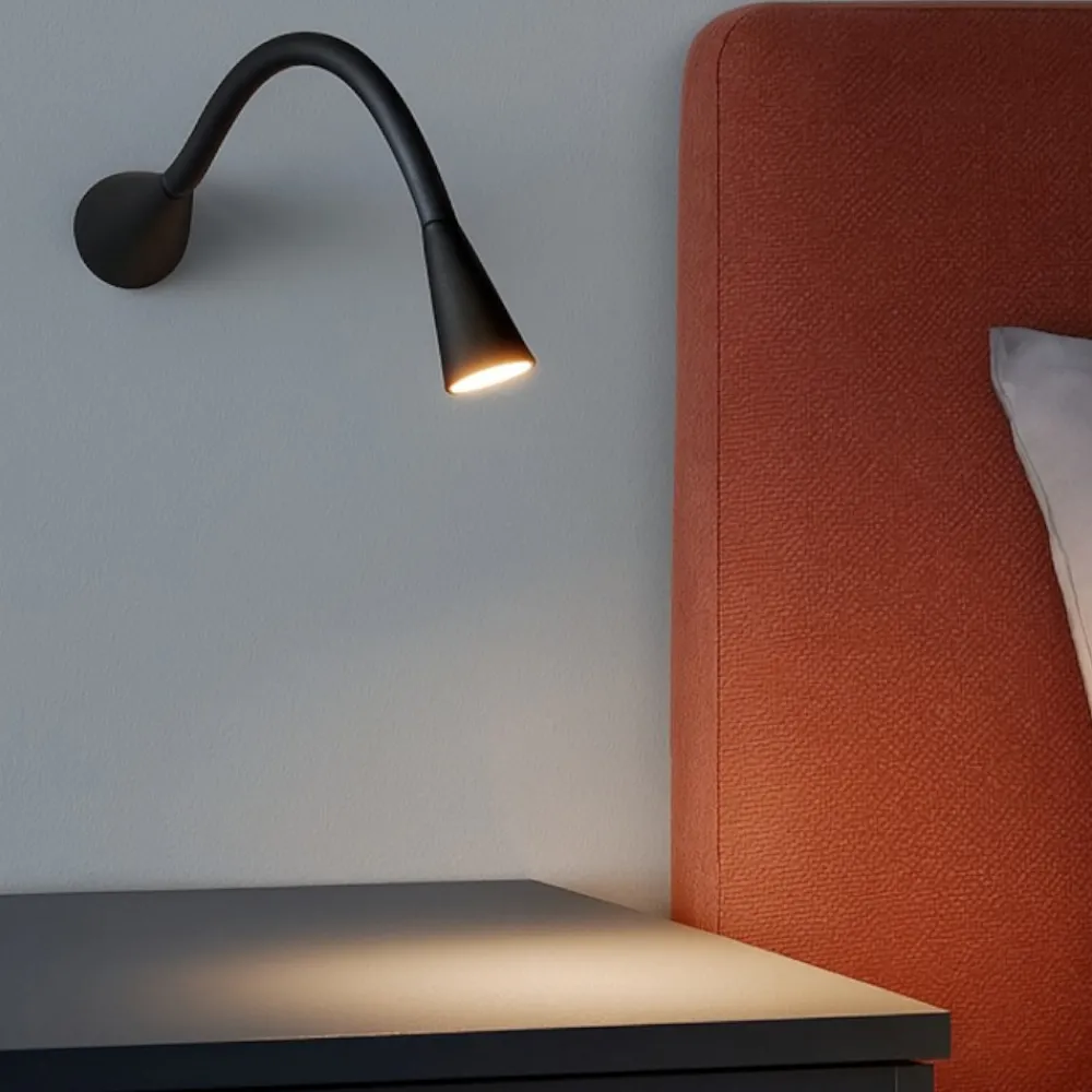 Applique Camera Da Letto-Linea Light Applique snake w1 orientabile nero led 2w 3000k