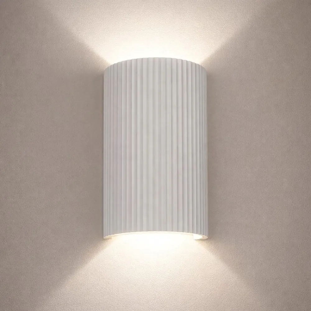 Applique Da Parete-Selezionato da Mazzolaluce Applique mezzo cilindro di gesso bianco pitturabile biemissione