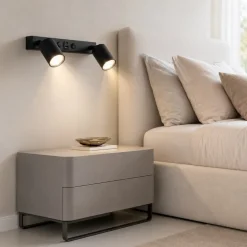Applique Camera Da Letto-Selezionato da Mazzolaluce Applique multifunzione con interruttori presa usb nero per comodini camera da letto